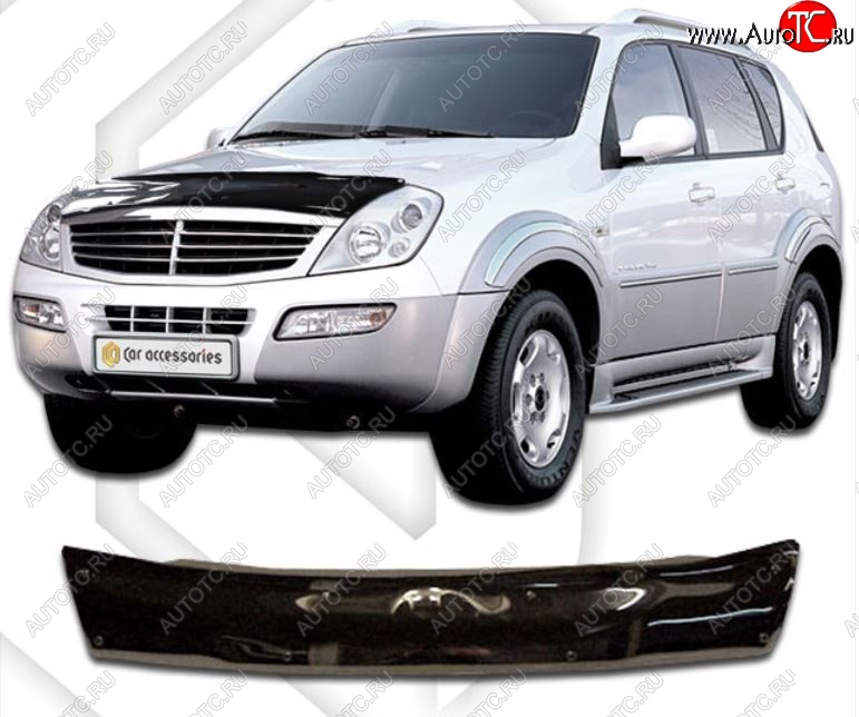 2 799 р. Дефлектор капота CA-Plastic SSANGYONG Rexton Y200 (2001-2006) (Classic черный, Без надписи)  с доставкой в г. Кемерово