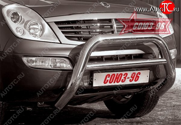 16 064 р. Защита переднего бампера (без кенгурина и подножек) Souz-96 (d76) SSANGYONG Rexton Y200 (2001-2006)  с доставкой в г. Кемерово