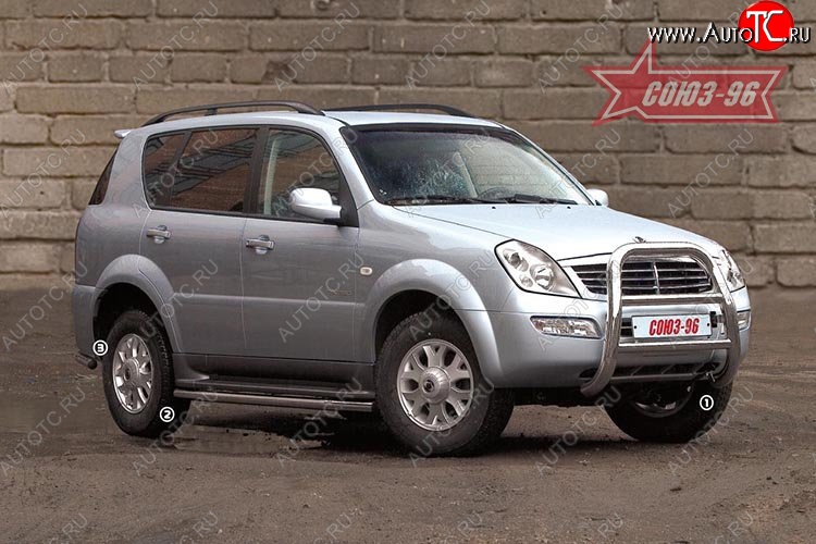 15 749 р. Защита переднего бампера (с кенгурином и подножкой) Souz-96 (d76) SSANGYONG Rexton Y200 (2001-2006)  с доставкой в г. Кемерово