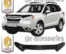 2 199 р. Дефлектор капота CA-Plastic Subaru Forester SJ дорестайлинг (2012-2016) (Classic черный, Без надписи)  с доставкой в г. Кемерово. Увеличить фотографию 2