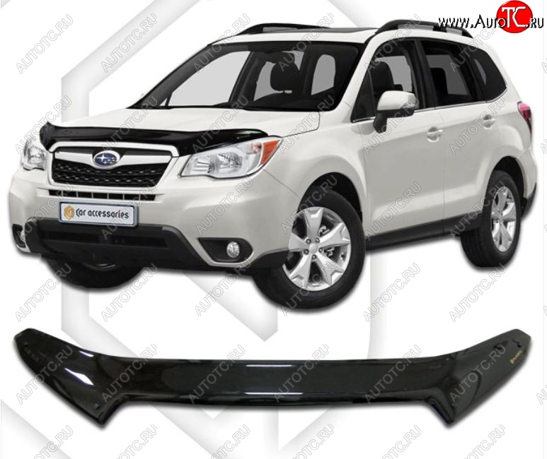 2 199 р. Дефлектор капота CA-Plastic Subaru Forester SJ дорестайлинг (2012-2016) (Classic черный, Без надписи)  с доставкой в г. Кемерово