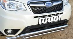 22 999 р. Защита переднего бампера (2 трубыØ63 мм, волна, нержавейка) SLITKOFF  Subaru Forester  SJ (2012-2016) дорестайлинг  с доставкой в г. Кемерово. Увеличить фотографию 2