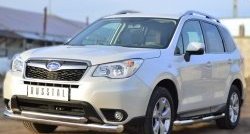 21 449 р. Защита переднего бампера (2 трубыØ76 и 63 мм, нержавейка) SLITKOFF  Subaru Forester  SJ (2012-2016) дорестайлинг  с доставкой в г. Кемерово. Увеличить фотографию 2