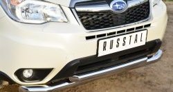 21 449 р. Защита переднего бампера (2 трубыØ76 и 63 мм, нержавейка) SLITKOFF  Subaru Forester  SJ (2012-2016) дорестайлинг  с доставкой в г. Кемерово. Увеличить фотографию 3