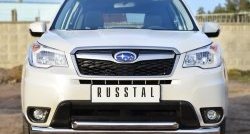 21 449 р. Защита переднего бампера (2 трубыØ76 и 63 мм, нержавейка) SLITKOFF  Subaru Forester  SJ (2012-2016) дорестайлинг  с доставкой в г. Кемерово. Увеличить фотографию 1