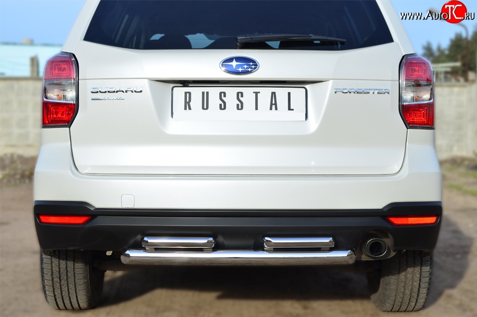 16 999 р. Защита заднего бампера (2 трубы Ø63 и 42 мм, нержавейка) SLITKOFF  Subaru Forester  SJ (2012-2016) дорестайлинг  с доставкой в г. Кемерово