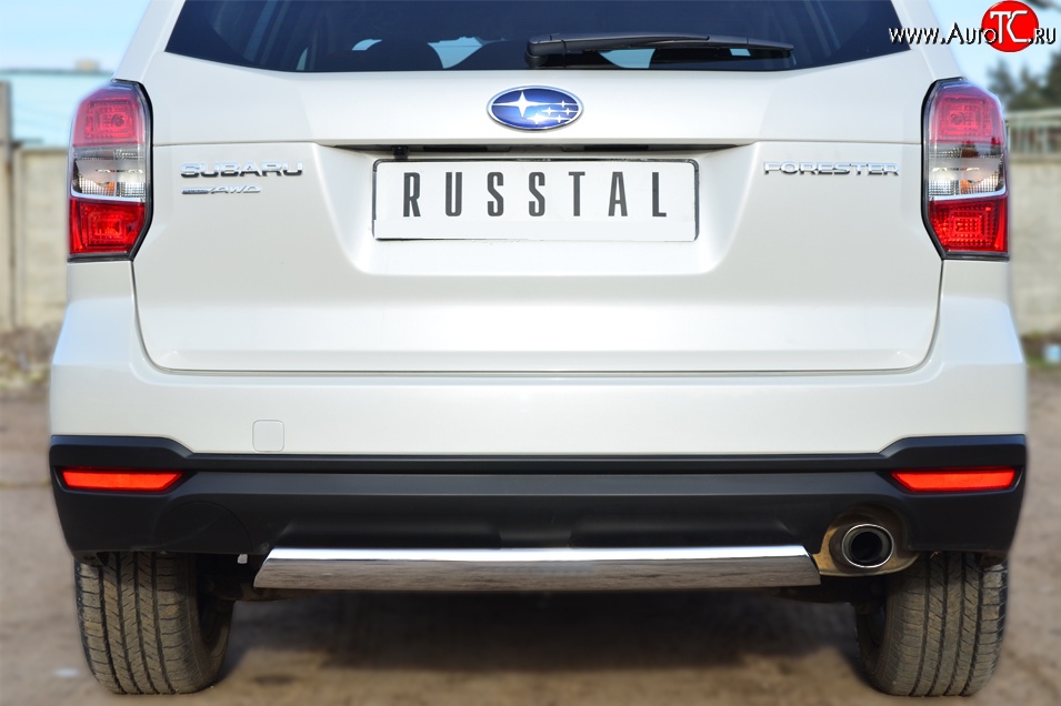 11 599 р. Защита заднего бампера (Ø75x42 мм, нержавейка) Russtal Subaru Forester SJ дорестайлинг (2012-2016)  с доставкой в г. Кемерово