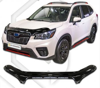 2 499 р. Дефлектор капота CA-Plastiс  Subaru Forester  SK/S14 (2018-2021) дорестайлинг (Classic черный, Без надписи)  с доставкой в г. Кемерово. Увеличить фотографию 1