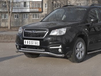 25 399 р. Защита переднего бампера (2 трубы Ø63 и 42 мм, нержавейка) SLITKOFF  Subaru Forester  SJ (2016-2019) рестайлинг  с доставкой в г. Кемерово. Увеличить фотографию 2