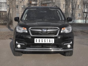 Защита переднего бампера SLITKOFF d63 секции-d42 дуга Subaru Forester SJ рестайлинг (2016-2019)