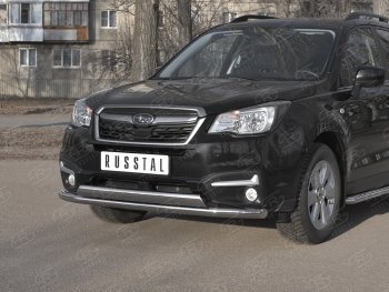 13 999 р. Защита переднего бампера (2 трубы Ø63 и 75х42 мм, нержавейка) Russtal Subaru Forester SJ рестайлинг (2016-2019)  с доставкой в г. Кемерово. Увеличить фотографию 2