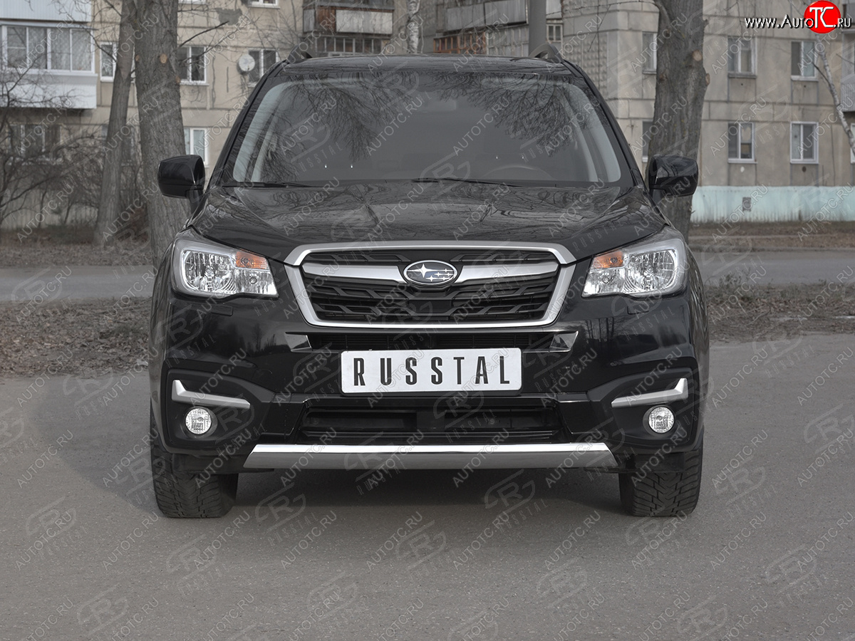 15 649 р. Защита переднего бампера (Ø75x42 мм, нержавейка) Russtal Subaru Forester SJ рестайлинг (2016-2019)  с доставкой в г. Кемерово