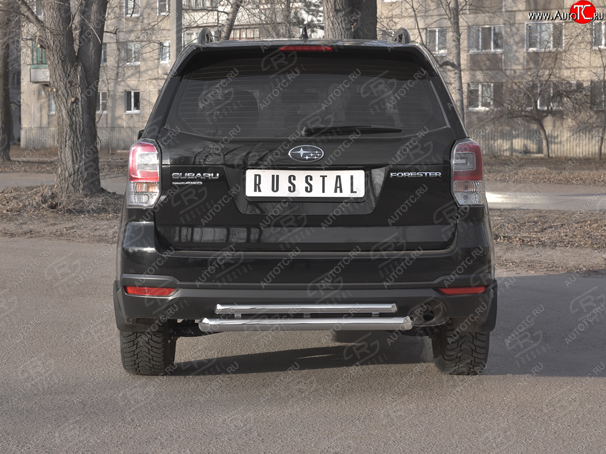 18 999 р. Защита заднего бампера (2 трубы Ø63 и 42 мм, нержавейка) SLITKOFF  Subaru Forester  SJ (2016-2019) рестайлинг  с доставкой в г. Кемерово