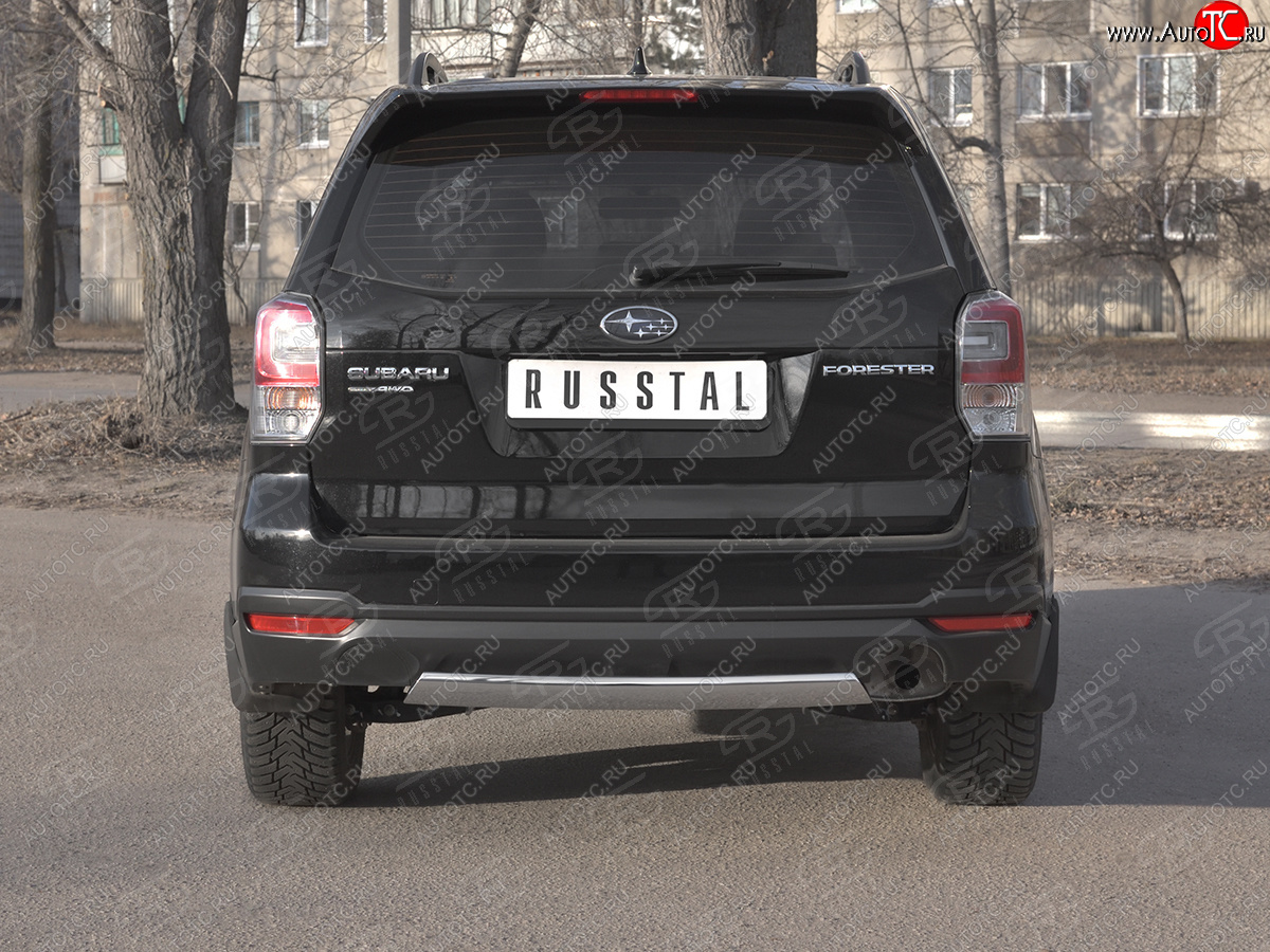 11 599 р. Защита заднего бампера (Ø75х42 мм, нержавейка) Russtal Subaru Forester SJ рестайлинг (2016-2019)  с доставкой в г. Кемерово