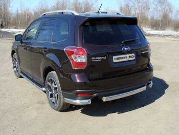 Защита заднего бампера (уголки овальные) ТСС 75х42 мм Subaru Forester  SJ (2016-2019) рестайлинг (короткие, под брызговики)