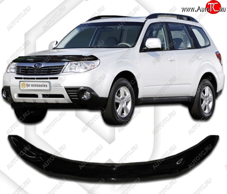 2 199 р. Дефлектор капота CA-Plastic  Subaru Forester  SH (2008-2013) (Classic черный, Без надписи)  с доставкой в г. Кемерово