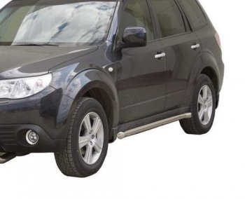 10 899 р. Защита порогов ТехноСфера (Техно Сфера) (Сталь с покрытием, 63.5 mm) Subaru Forester SH (2008-2013) (цвет: Серебристый)  с доставкой в г. Кемерово. Увеличить фотографию 1