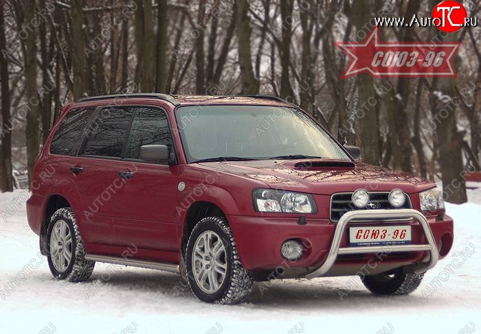 9 224 р. Защита переднего бампера Souz-96 (d60) Subaru Forester SG дорестайлинг (2002-2005)  с доставкой в г. Кемерово