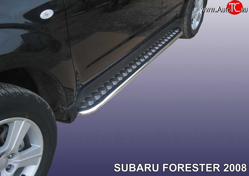 16 999 р. Широкая защита порогов Slitkoff Subaru Forester SH (2008-2013) (Цвет: нержавеющая полированная сталь)  с доставкой в г. Кемерово