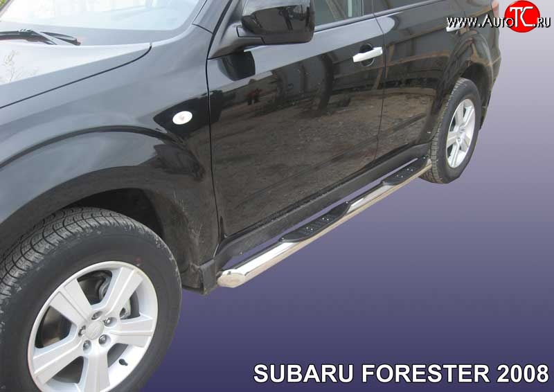 17 699 р. Защита порогов из трубы d76 мм с пластиковыми вставками для ног Slitkoff Subaru Forester SH (2008-2013) (Цвет: нержавеющая полированная сталь)  с доставкой в г. Кемерово