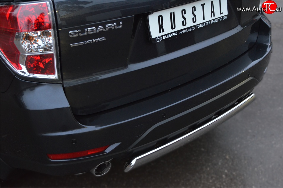 16 599 р. Защита заднего бампера (Ø75x42 мм, нержавейка) Russtal Subaru Forester SH (2008-2013)  с доставкой в г. Кемерово