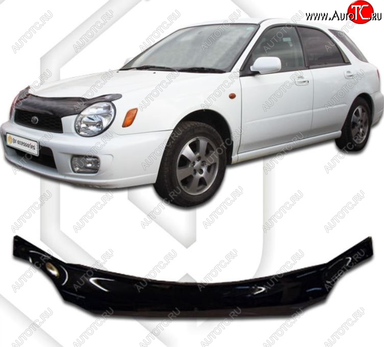 2 079 р. Дефлектор капота (GGA, GGB) CA-Plastic Subaru Impreza GD седан дорестайлинг (2000-2002) (Classic черный, Без надписи)  с доставкой в г. Кемерово