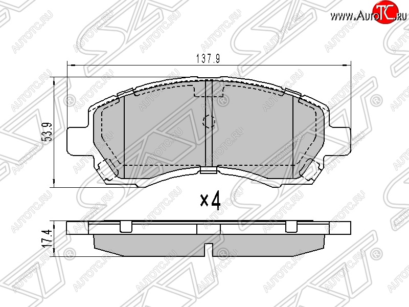 1 099 р. Колодки тормозные SAT (передние) Subaru Legacy BL/B13 дорестайлинг седан (2003-2006)  с доставкой в г. Кемерово