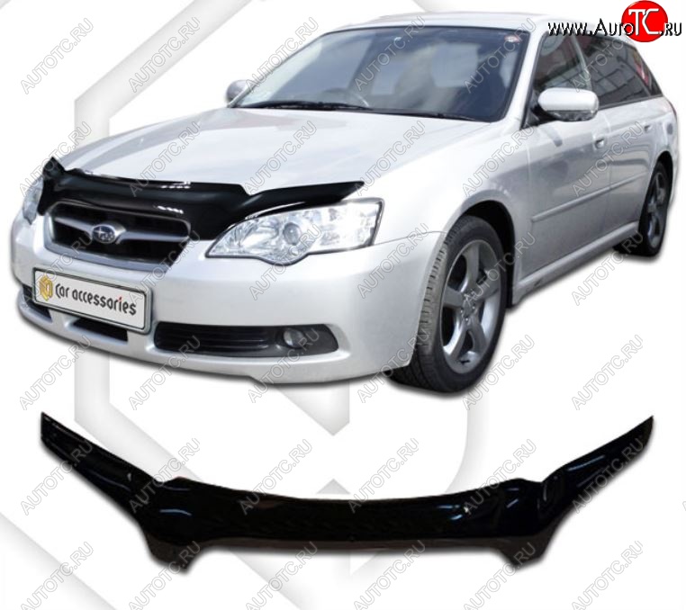 2 299 р. Дефлектор капота CA-Plastic  Subaru Legacy ( BL/B13,  BL,B13) (2003-2009) дорестайлинг седан, рестайлинг седан (Classic черный, Без надписи)  с доставкой в г. Кемерово