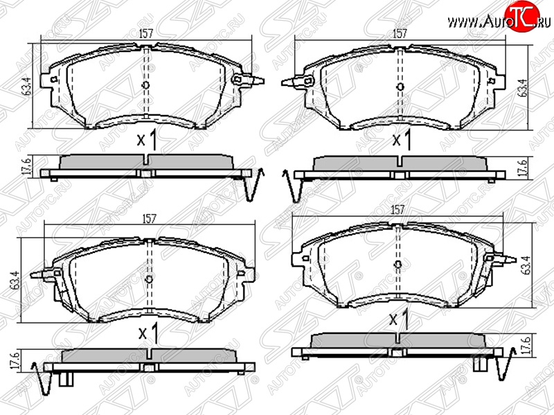 1 489 р. Колодки тормозные SAT (передние) Subaru Legacy BL/B13 дорестайлинг седан (2003-2006)  с доставкой в г. Кемерово