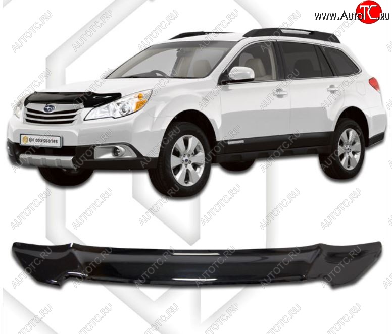 2 159 р. Дефлектор капота CA-Plastic  Subaru Outback ( BR/B14,  BR,) (2009-2015) дорестайлинг универсал, B14)  рестайлинг универсал (Classic черный, Без надписи)  с доставкой в г. Кемерово