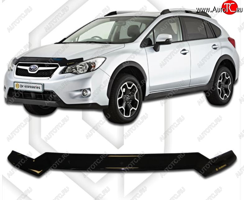 1 899 р. Дефлектор капота CA-Plastic Subaru XV GP/G33 дорестайлинг (2012-2016) (Classic черный, Без надписи)  с доставкой в г. Кемерово