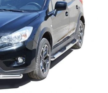 Защита порогов ТехноСфера (Техно Сфера) (нержавейка, с проступью, d76 mm) Subaru XV  GP/G33 (2012-2017) дорестайлинг, рестайлинг