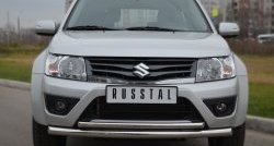 17 999 р. Защита переднего бампера (2 трубыØ63 и 42 мм, нержавейка) SLITKOFF  Suzuki Grand Vitara  JT (2012-2016) 3 двери 2-ой рестайлинг  с доставкой в г. Кемерово. Увеличить фотографию 2