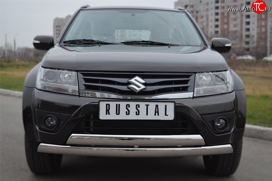 16 999 р. Защита переднего бампера (2 трубыØ75х42 мм, нержавейка) Russtal Suzuki Grand Vitara JT 5 дверей 2-ой рестайлинг (2012-2016)  с доставкой в г. Кемерово
