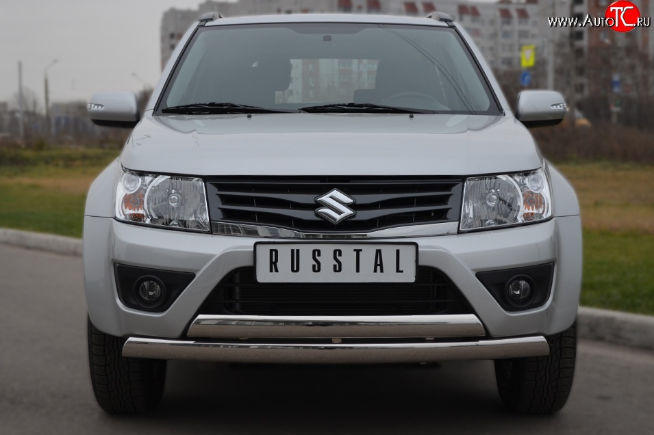 16 849 р. Защита переднего бампера (2 трубыØ75х42 мм, нержавейка) Russtal Suzuki Grand Vitara JT 3 двери 2-ой рестайлинг (2012-2016)  с доставкой в г. Кемерово