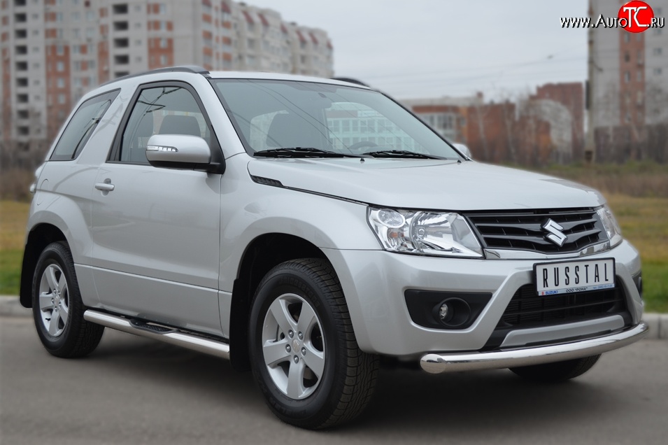 15 749 р. Одинарная защита переднего бампера диаметром 76 мм (3 дв.) SLITKOFF  Suzuki Grand Vitara  JT (2012-2016) 3 двери 2-ой рестайлинг  с доставкой в г. Кемерово