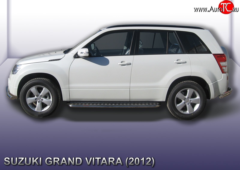 15 349 р. Широкая защита порогов из трубы диаметром 42 мм Slitkoff  Suzuki Grand Vitara  JT 5 дверей (2012-2016) 2-ой рестайлинг (Цвет: нержавеющая полированная сталь)  с доставкой в г. Кемерово