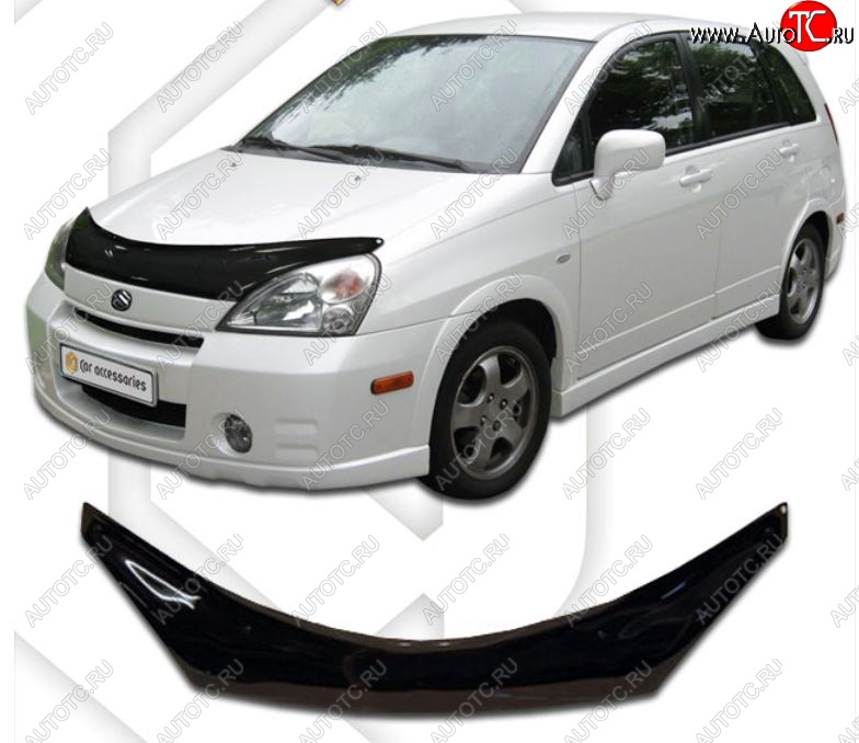 3 079 р. Дефлектор капота CA-Plastic Suzuki Aerio RA21S, RC51S седан дорестайлинг (2001-2003) (Classic черный, Без надписи)  с доставкой в г. Кемерово