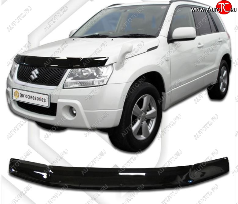 2 159 р. Дефлектор капота (TD54W TD94W) CA-Plastiс  Suzuki Grand Vitara  JT 5 дверей (2005-2012) дорестайлинг, 1-ый рестайлинг (серия Classic черный, Без надписи)  с доставкой в г. Кемерово