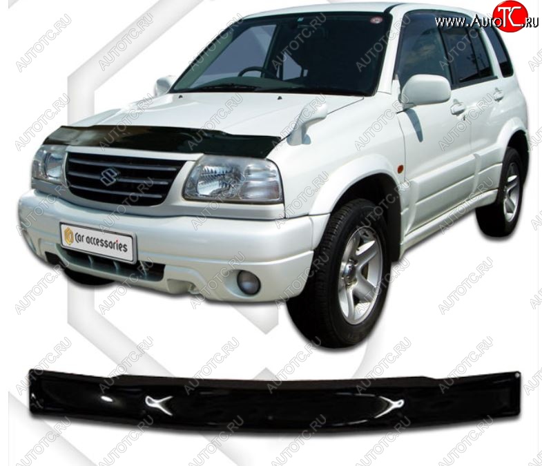 2 159 р. Дефлектор капота 	(3TD62, FTD32, FTD82, FTD83, TL52) CA-Plastiс  Suzuki Grand Vitara ( FTB03 3 двери,  3TD62, TL52 5 дверей) (1997-2005) (Classic черный, Без надписи)  с доставкой в г. Кемерово