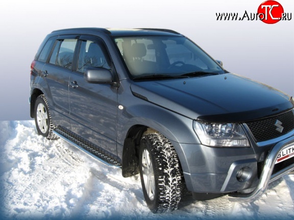 16 999 р. Широкая защита порогов с трубой диаметром 42 мм Slitkoff  Suzuki Grand Vitara  JT 5 дверей (2008-2012) 1-ый рестайлинг (Цвет: нержавеющая полированная сталь)  с доставкой в г. Кемерово