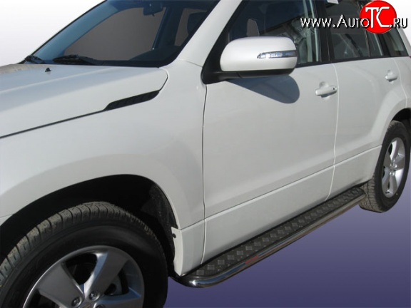 16 999 р. Широкая защита порогов из трубы диаметром 42 мм Slitkoff  Suzuki Grand Vitara  JT 5 дверей (2005-2008) дорестайлинг (Цвет: нержавеющая полированная сталь)  с доставкой в г. Кемерово