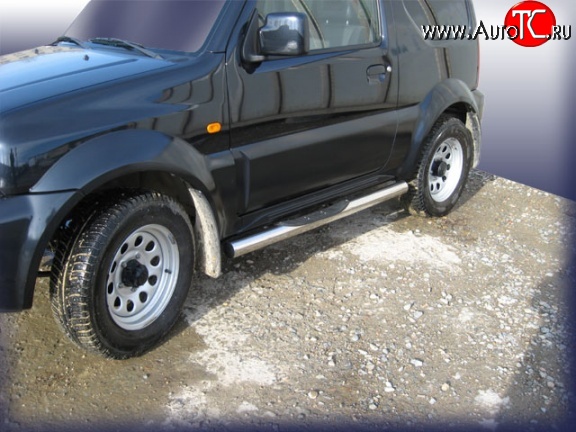 16 249 р. Защита порогов из трубы d76 мм с пластиковыми вставками для ног Slitkoff Suzuki Jimny JB23/JB43 дорестайлинг (1998-2001) (Цвет: нержавеющая полированная сталь)  с доставкой в г. Кемерово