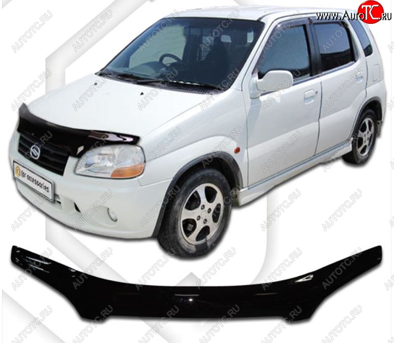 1 999 р. Дефлектор капота CA-Plastic  Suzuki Swift  HT51S (2000-2003) дорестайлинг, хэтчбэк 5 дв. (Classic черный, Без надписи)  с доставкой в г. Кемерово