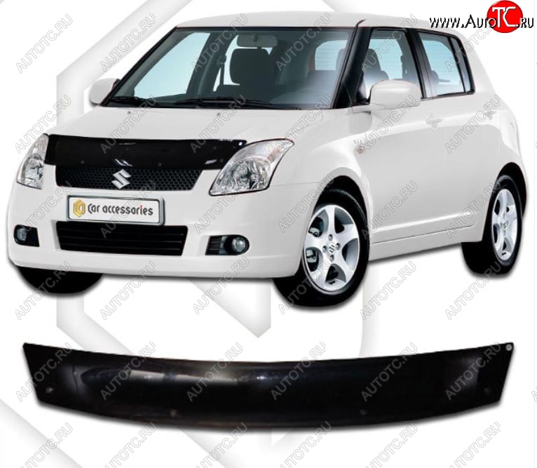 2 699 р. Дефлектор капота CA-Plastic Suzuki Swift ZC дорестайлинг, хэтчбэк 5 дв. (2003-2008) (Classic черный, Без надписи)  с доставкой в г. Кемерово