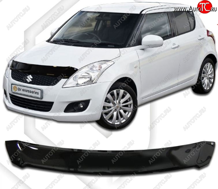 2 699 р. Дефлектор капота CA-Plastic Suzuki Swift ZC72S дорестайлинг, хэтчбэк 5 дв. (2010-2013) (Classic черный, Без надписи)  с доставкой в г. Кемерово