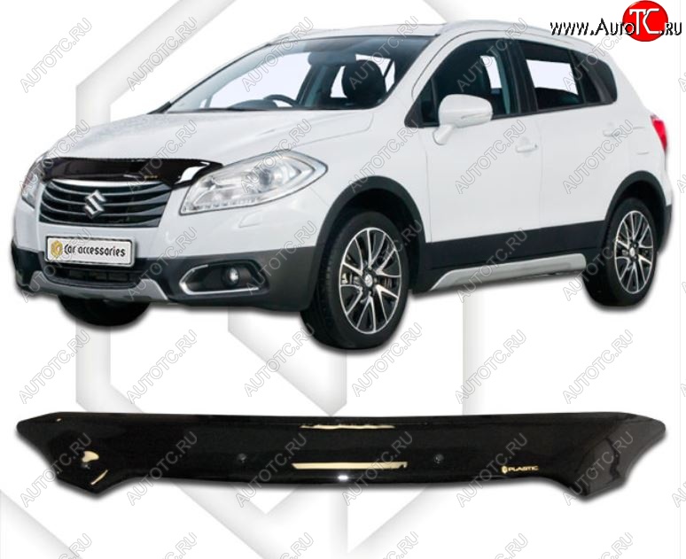 2 699 р. Дефлектор капота CA-Plastic Suzuki SX4 JYB, JYA хэтчбэк дорестайлинг (2013-2016) (Classic черный, Без надписи)  с доставкой в г. Кемерово