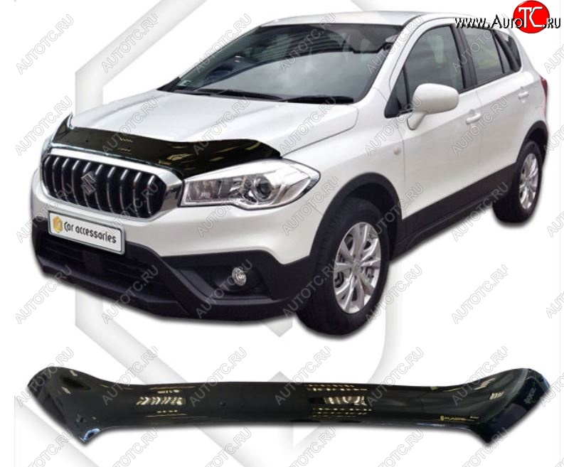 2 399 р. Дефлектор капота CA-Plastiс Suzuki SX4 JAB, JYA хэтчбэк рестайлинг (2016-2021) (Classic черный, Без надписи)  с доставкой в г. Кемерово