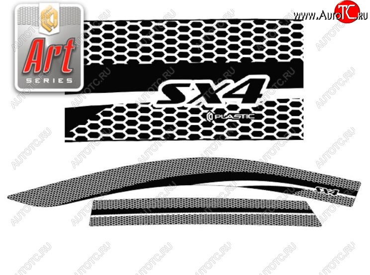 2 479 р. Дефлектора окон CA-Plastic  Suzuki SX4  JAB, JYA (2016-2021) хэтчбэк рестайлинг (Серия Art черная, Без хром.молдинга)  с доставкой в г. Кемерово