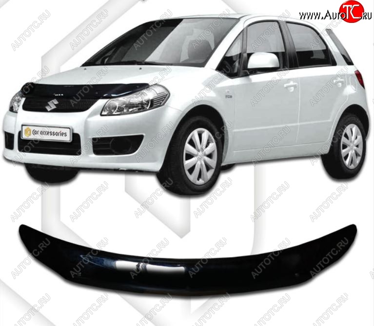 2 969 р. Дефлектор капота (левый руль) CA-Plastic Suzuki SX4 YA21S,YB21S дорестайлинг, хэтчбэк (2006-2011) (Classic черный, Без надписи)  с доставкой в г. Кемерово